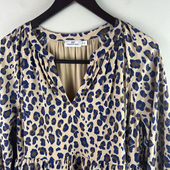 Vineyard Vines Dress XL Leopard Print Tiered Dress Long Sleeve Pullover - Picture 3 of 9
